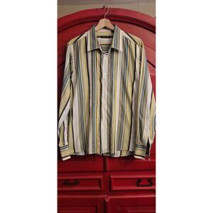 Kenneth Cole NY Size Large Men Dress Shirt Button Down Turquoise Yellow Gray EUC
